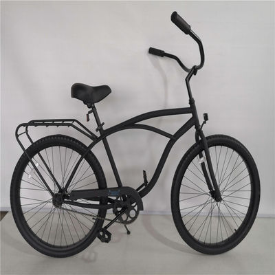 26 Steel Matte Black Men's Single Speed Coaster Brake Beach Cruiser Bike with Rear Carrier