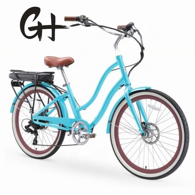 26&quot; 48V 500W 14AH Lithium Battery Aluminum Frame CE Shimano 7 Speed Electric Beach Cruiser Bike