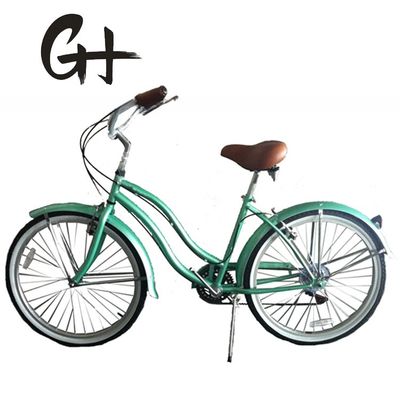 17KG 26&quot; White Tire Women Adult 7 Speeds Shimano Lady City CE USA Hi-Ten Steel Frame CPSC Beach Cruiser Bicycle