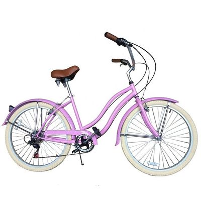 USA Made 26&quot; 7 Speed Shimano Hi-Ten Steel Frame Beach Cruiser Bike for Women and Girls