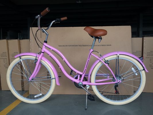 USA Made 26&quot; 7 Speed Shimano Hi-Ten Steel Frame Beach Cruiser Bike for Women and Girls