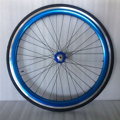 43mm Anodized Blue Flip Flop Fixed Gear Road Bike Wheel Set with Colorful Spokes