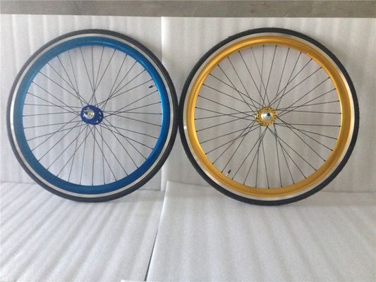 43mm Anodized Blue Flip Flop Fixed Gear Road Bike Wheel Set with Colorful Spokes