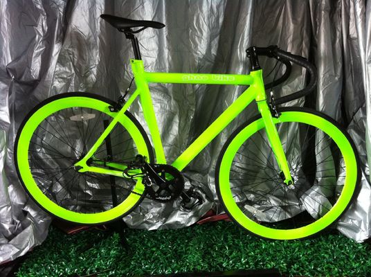 Color 700C Green Single Speed Fixie Gear Bike with Neon Nights Glow-in-the-Dark Paint