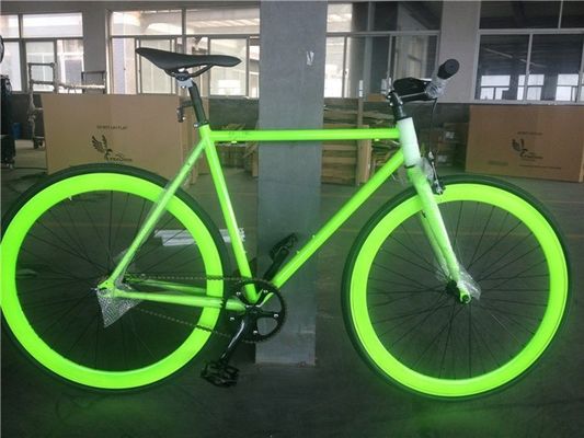 Color 700C Green Single Speed Fixie Gear Bike with Neon Nights Glow-in-the-Dark Paint