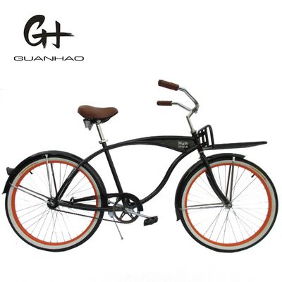Single Speed Adult Coaster Brake Beach Cruiser Bike with Front Carrier and 26&quot; White Wall Tire