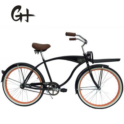 Single Speed Adult Coaster Brake Beach Cruiser Bike with Front Carrier and 26&quot; White Wall Tire