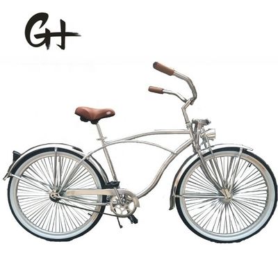 17kg 26inch 68Spokes Rim Sliver color CP frame Chrome paint single speed OEM/ODM men front spring fork beach cruiser bicycle