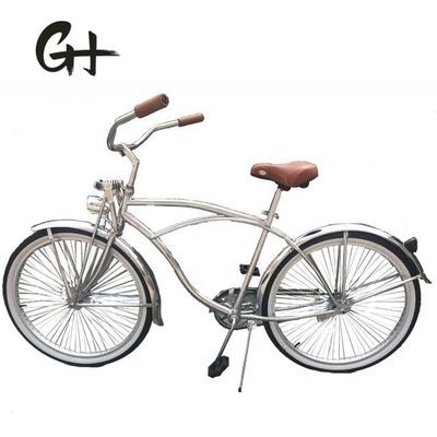 17kg 26inch 68Spokes Rim Sliver color CP frame Chrome paint single speed OEM/ODM men front spring fork beach cruiser bicycle