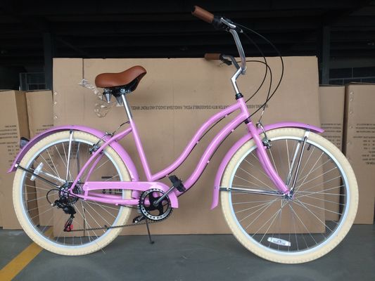 26&quot; Shimano 7 Speed Women Lady USA 26*2.125 Girl White Tire Beach Cruiser Speed Bike