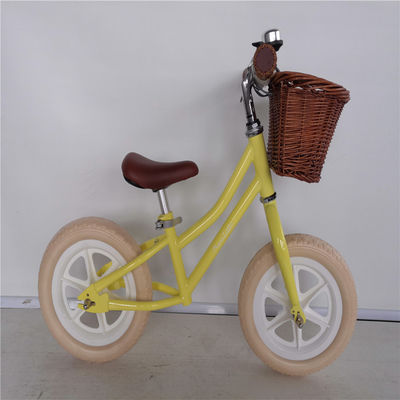 12 Inch Foam Tire Kids' Balance Bike Yellow Color Load Capacity 70kg Front Wicker Basket