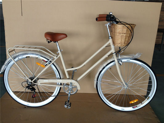 Vintage Lady Bike with Basket Red Color Low Step Through Hybrid 5 Speed Comfort Cruiser