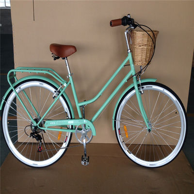 Vintage Lady Bike with Basket Red Color Low Step Through Hybrid 5 Speed Comfort Cruiser