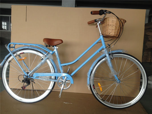 Vintage Lady Bike with Basket Red Color Low Step Through Hybrid 5 Speed Comfort Cruiser