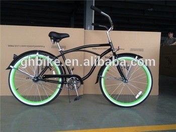 Green Aluminum Alloy Rim 26inch Cruiser Bike with Steel Fork Material and Green Color