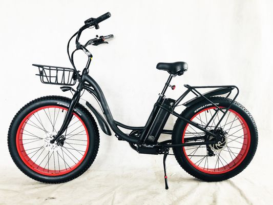 Big Power 26&quot;x4.0 Wheel Size 48V 17AH Lithium Battery Step Through Womens Beach Cruiser Electric Bicycle