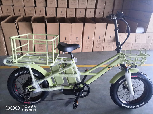 1000W 48V 34A Folding Frame Electric Cargo Bike with 20 Inch Fat Tires and Rear Carrier