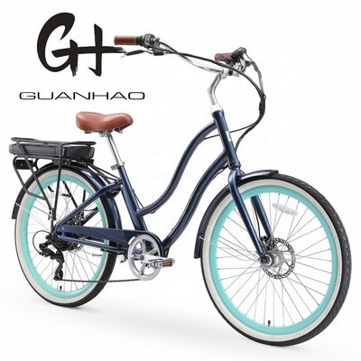 26&quot; 500W OEM Customize CE 48V 14AG Lithium Battery 7 Speed PAS Step thru Women Lady Girl Beach Cruiser Electric Bike