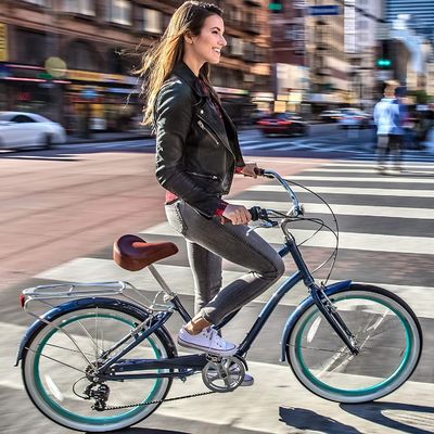 26&quot; 500W OEM Customize CE 48V 14AG Lithium Battery 7 Speed PAS Step thru Women Lady Girl Beach Cruiser Electric Bike