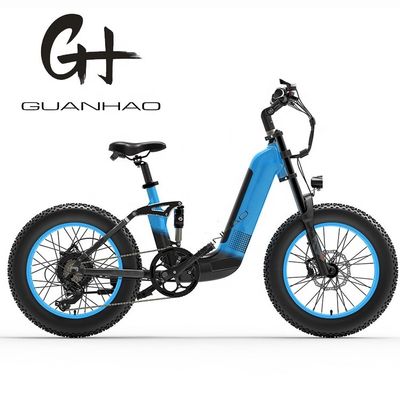 1000W 14AH Full Suspension Frame 20&quot;x4.0 Fat Tire Big Flat Snow Tire Disc Brake Ebike