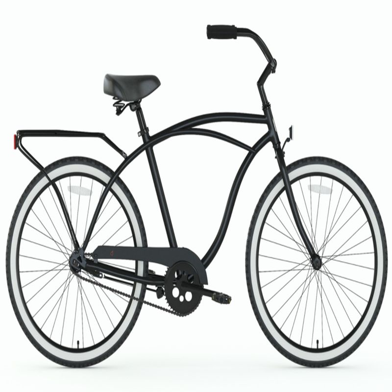 26 Steel Matte Black Men's Single Speed Coaster Brake Beach Cruiser Bike with Rear Carrier