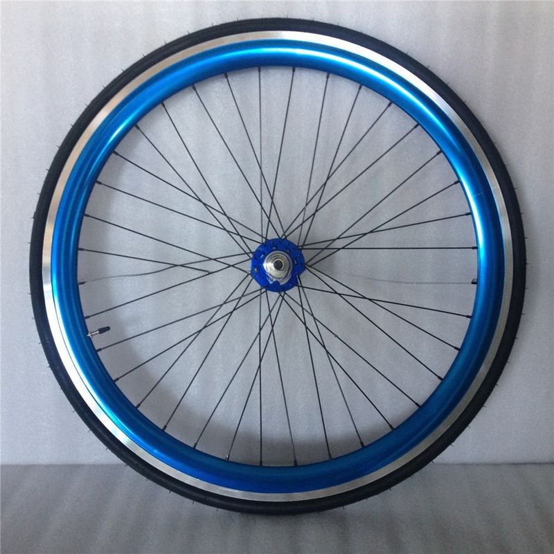 43mm Anodized Blue Flip Flop Fixed Gear Road Bike Wheel Set with Colorful Spokes