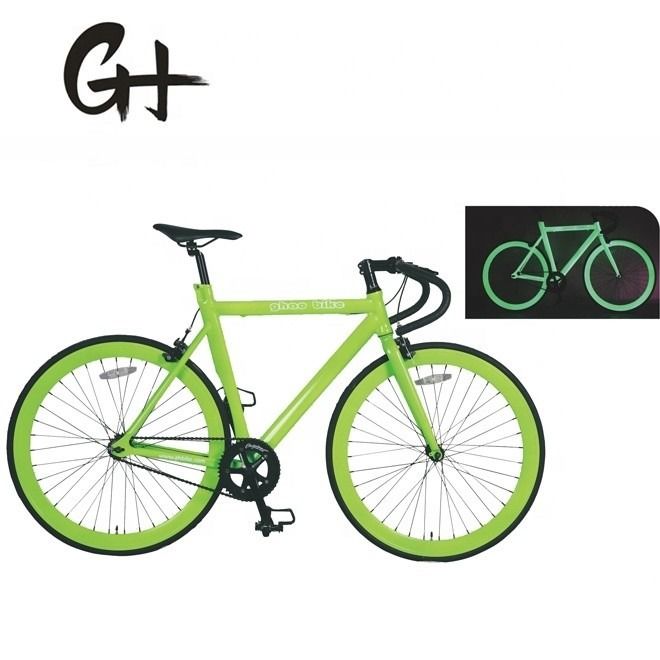 Color 700C Green Single Speed Fixie Gear Bike with Neon Nights Glow-in-the-Dark Paint
