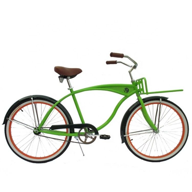 Single Speed Adult Coaster Brake Beach Cruiser Bike with Front Carrier and 26&quot; White Wall Tire
