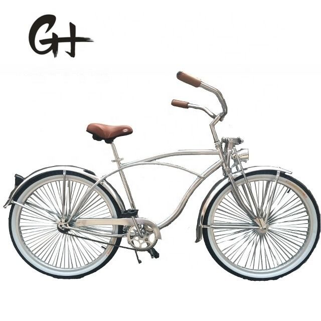 17kg 26inch 68Spokes Rim Sliver color CP frame Chrome paint single speed OEM/ODM men front spring fork beach cruiser bicycle