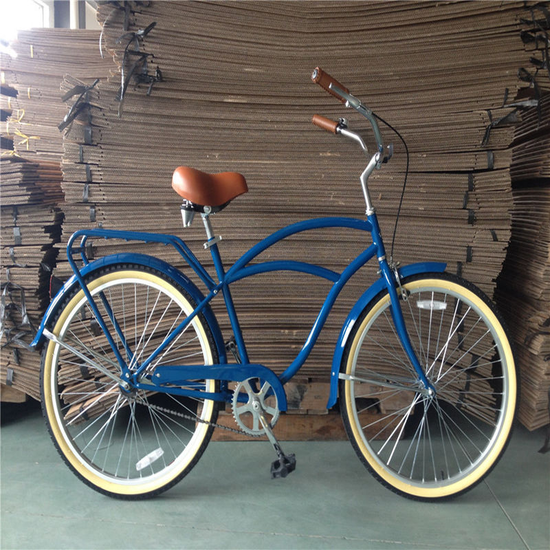 Blue Color Single Speed 26 inch Men's Vintage Cruiser Bicycle with Front Wheel V Brake