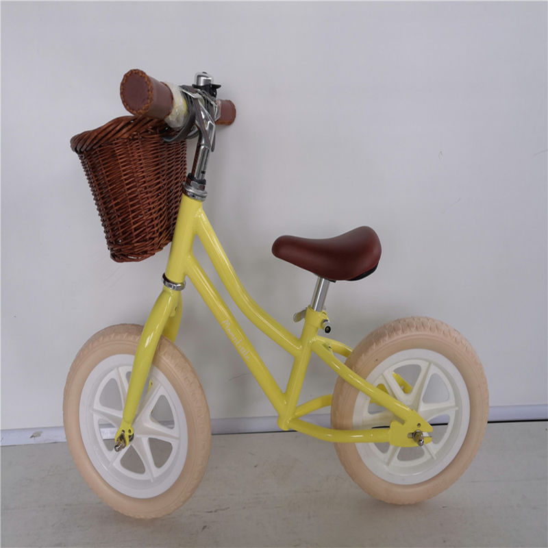 12 Inch Foam Tire Kids' Balance Bike Yellow Color Load Capacity 70kg Front Wicker Basket