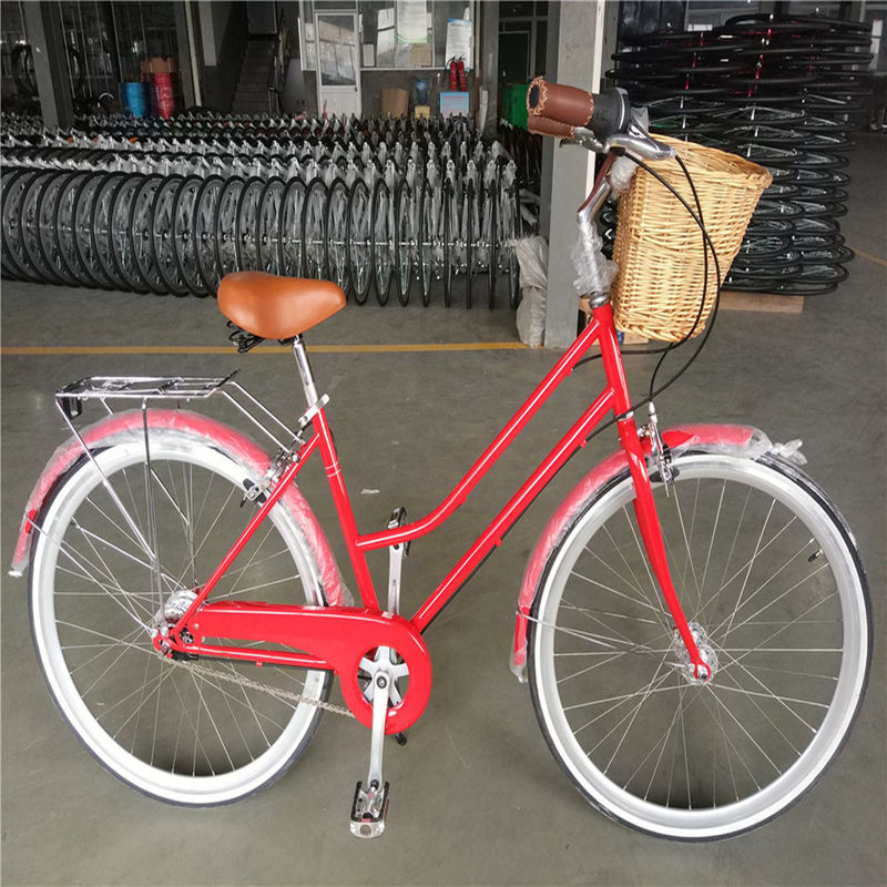 Vintage Lady Bike with Basket Red Color Low Step Through Hybrid 5 Speed Comfort Cruiser