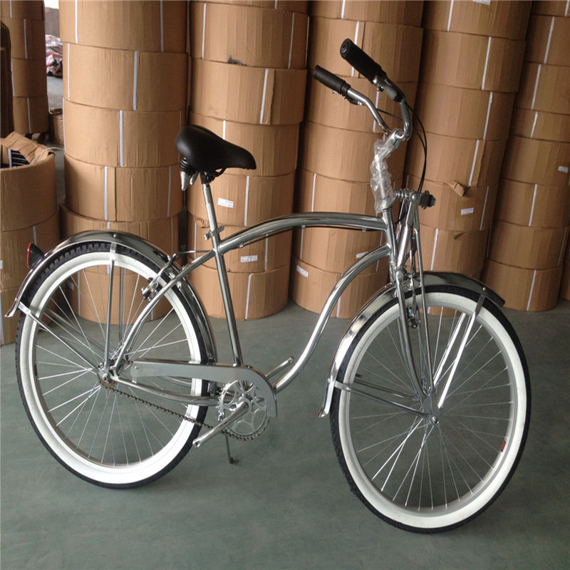1.8m Length 160kg Load Capacity 26 Inch Chrome Single Speed Men's Beach Cruiser Bicycle