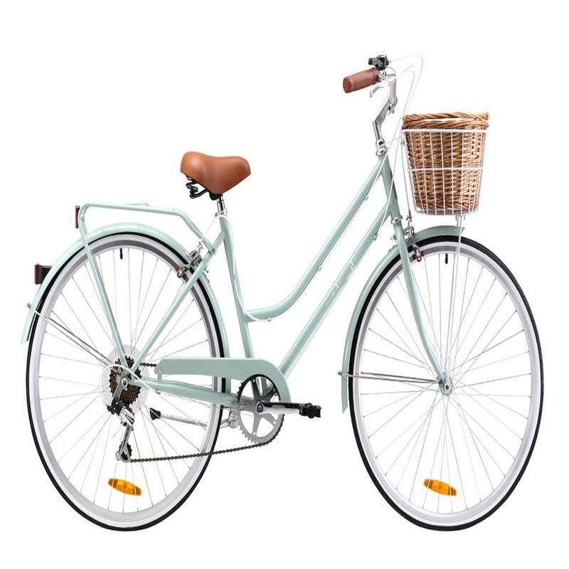 Vintage Women's Step Through Bicycle with Front Basket and 7-Speed Classic Design