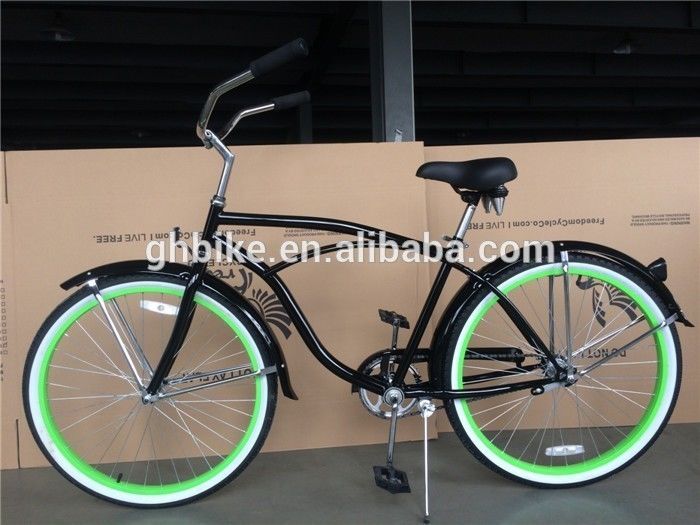 Green Aluminum Alloy Rim 26inch Cruiser Bike with Steel Fork Material and Green Color