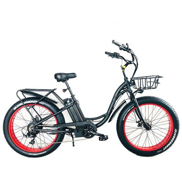 Big Power 26&quot;x4.0 Wheel Size 48V 17AH Lithium Battery Step Through Womens Beach Cruiser Electric Bicycle